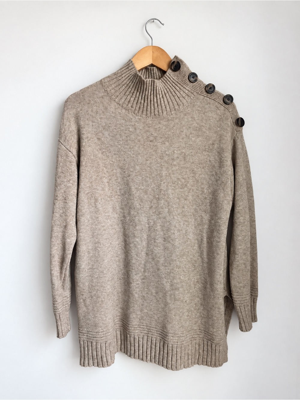 Anthropologie Button Shoulder Sweater Ribbed Mock Neck Size Small